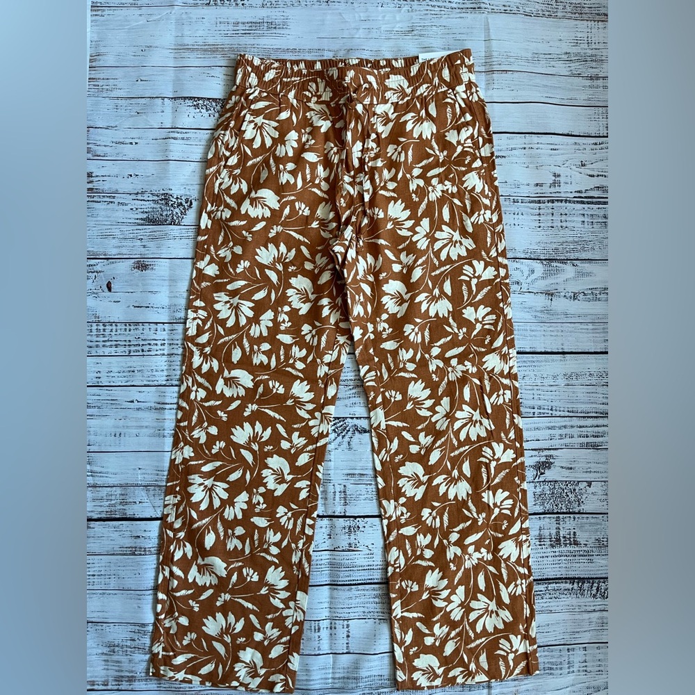 Ann Taylor The Linen Easy Pant high rise full length floral print size S NWT